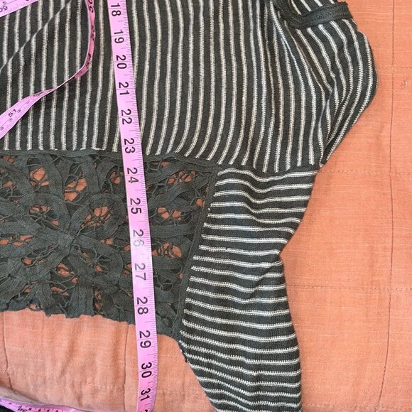 Free People M Striped Long Sleeve Top Olive Lace Accents Cotton Blend Womens Boh - Picture 6 of 9